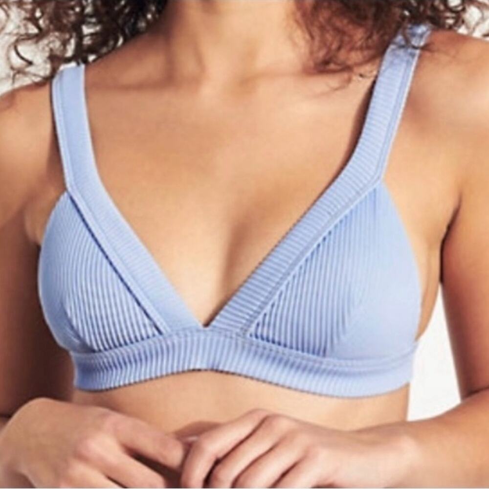 🆕 NWT Hollister Ribbed Bikini Top Striped Baby Blue Adjustable Wide Strap Medium